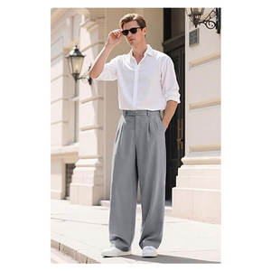 Pantalones Casuales de Corte Holgado con Presillas para Cinturón, Cómodos, de Mezcla de Algodón, para Oficina o Trabajo, Estilo Relajado - Product Image 5
