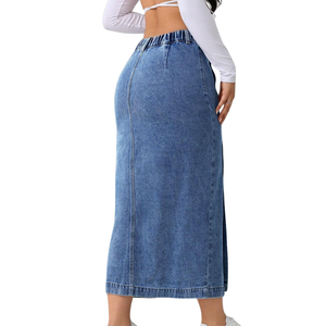 Womens High Waist Button Front <b>Denim</b> Maxi Skirt Light Blue <b>Stretch</b> Casual Regular Fit Side Slit Winter Daily Wear - Product Image 2