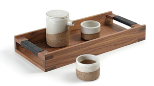 Plateau de service rond en bois d'acacia avec poignées pour servir les aliments, brun, avec taille personnalisable, en provenance d'Inde - Product Image 5