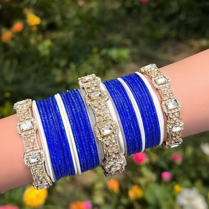 Sparkling Crystal Stone Fancy Bracelets & <b>Bangles</b> <b>Set</b> 2.4\" Size for Wedding & Festive Wear-10575632BLU - Product Image 3