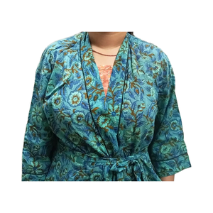 Main indienne bloc coton longue tenue robe de bain kimono femme et homme élégant plage couvrir kimono imprimé floral kimono imprimé sur - Product Image 1
