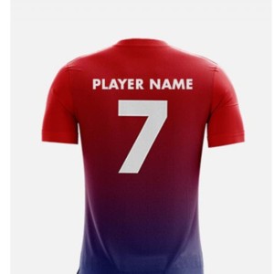 Conjunto de Camiseta de Fútbol Personalizada con Degradado Rojo y Azul, Cuello Redondo, Manga Corta, Poliéster que Absorbe la Humedad, Uniforme Deportivo Masculino para Todas las Temporadas - Product Image 2