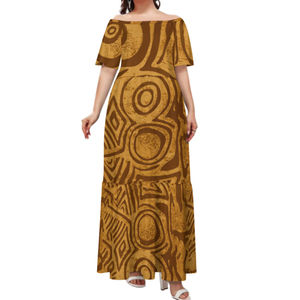 เดรสยาวลำลองแฟชั่นใหม่สำหรับฤดูใบไม้ร่วง แบบเปิดไหล่ สไตล์โพลินีเซียนและเม็กซิกันสำหรับผู้หญิง - Product Image 3