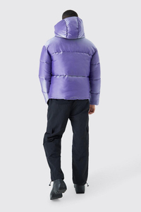 2026 Men's Purple Hooded Puffer <b>Jacket</b> Windproof Winter Coat <b>Thick</b> Down Filled Regular Fit Zipper Closure Casual Style - Product Image 3