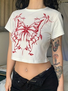 Camisetas cortas personalizadas, camisetas cortas básicas sexys para mujer, camisetas cortas de manga larga con servicio personalizado OEM ODM, camisetas cortas para mujer - Product Image 1