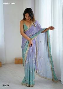 Designer Fancy Party Wear Attractive <b>Satin</b> Chiffon with Printed & Sequence Embroidered Saree- <b>Blouse</b> Collection Wholesale Supply - Product Image 4