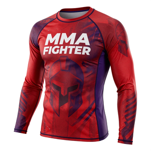 Camiseta de compresión de manga larga para luchador de MMA, con estampado por sublimación, de secado rápido, para hombre, verde, negro, rojo, top deportivo para adulto - Product Image 1