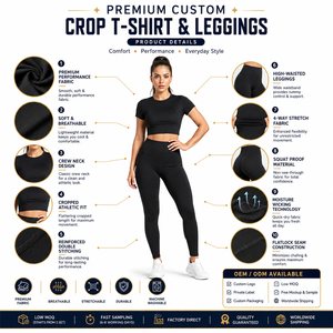 Custom Women's Breathable Spandex Workout <b>Crop</b> T-Shirt with High Waist Skinny Fit Leggings Premium Sportswear OEM Manufacturer - Product Image 3