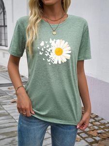 T-shirt imprimé graphique tendance pour femmes, t-shirt décontracté à la mode, haut en coton doux et respirant, vêtements légers pour femmes, collection d'été - Product Image 3