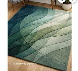 Tapis rectangulaire moderne à dégradé vert abstrait, en laine et acrylique, à poils moyens, avec envers antidérapant en caoutchouc, pour salon - Product Image 3