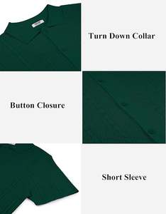 Camisas de Punto con Botones para Hombre, Camisa Polo Informal Texturizada, Manga Corta, Estilo Vintage, Playeras de Verano para la Playa - Product Image 3