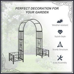 Arche de jardin en acier 6,7 m avec décorations en forme de cœurs pour cérémonies de mariage, fêtes, décoration de jardin et pelouse, inclut des jardinières pour plantes grimpantes - Product Image 2