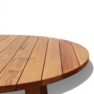 Mesa de Comedor Redonda Moderna de Madera de Teca Sólida con Acabado Natural, Estilo Escandinavo, Mesa de Cocina Circular para 4-6 Personas, Muebles para Restaurante - Product Image 4