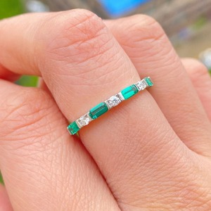 Green Moissanite 0.31TC Brilliant Cut 14k White Gold Half Eternity Wedding Band Minimalist <b>Stacking</b> GRA Certified Anniversary - Product Image 3