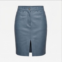 Jupe crayon en similicuir taille haute pour femme, longueur genou, couleur unie avec fente avant, style toutes saisons