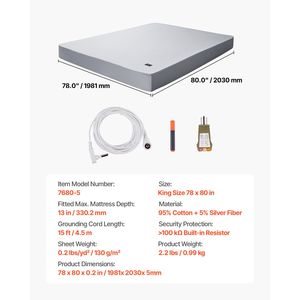 Lenzuola con messa a terra King Size, 95% cotone e 5% fibra di argento puro, lenzuola con angoli elasticizzati con cavo testato - Product Image 5