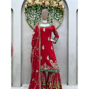 Hermosos vestidos de noche Top-Bottom y Dupatta con hilo y trabajo de secuencia para ropa de fiesta - Product Image 4