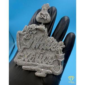 Iced Out <b>Money</b> Bag Pendant Custom Script Hip Hop Necklace Lab Grown Diamond Bling Chain Luxury Jewelry Gift - Product Image 1