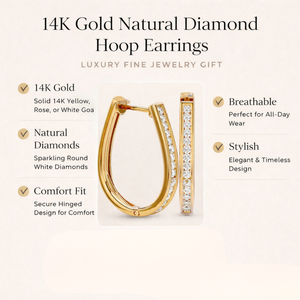 14K <b>Gold</b> Natural Diamond Hoop Earrings | Round White Diamond Ladies Hoops | Yellow White <b>Rose</b> <b>Gold</b> Luxury Fine Jewelry Gift Sets - Product Image 5