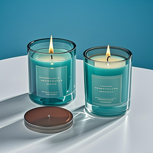 Bocaux à bougies en verre transparent bleu, style moderne de luxe, non toxiques, 100 % biologiques, 8oz/10oz/12oz, avec couvercles, 60 heures, Noël - Product Image 1