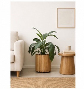 Handcrafted Solid Wooden Slat Planter Eco-Friendly Flower <b>Pot</b> for Indoor Outdoor Garden Decor Wholesale Modern Plant <b>Holder</b> - Product Image 3