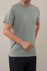 Camiseta de Cuello Redondo para Hombre, Hecha a Medida, de Manga Corta, Color Gris Verde Claro, Algodón Suave, Corte Holgado, para Verano, con Logotipo Personalizado OEM - Product Image 5