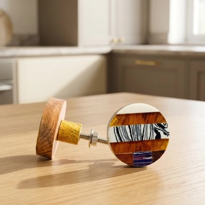 Modern Round Wood Cabinet Knob with Resin Inlay Design for Kitchen Furniture Handle - Product Image 1
