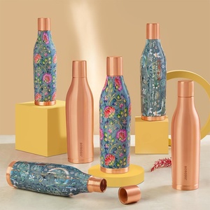ขวดน้ำทองแดงลายดอกไม้แบบพกพาพร้อมฝาปิด - Product Image 1