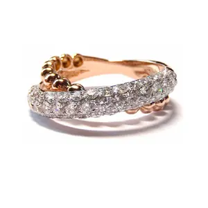 Desain Klasik Elegan Desain 14K Rose Gold 100% Berlian Alami Perhiasan Bulat Bentuk Bola Cincin Band untuk Hadiah Istri