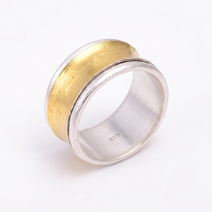 925 Sterling <b>Silver</b> Gold Plated Wide Band <b>Men</b>’s <b>Ring</b> Handmade Minimalist Statement <b>Ring</b> Fashion Jewelry Gift for Him - Product Image 3