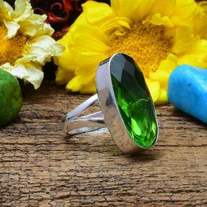 Bague en argent sterling 925 avec pierre précieuse péridot topaze ovale longue, sertie en clos, faite à la main, pierre naturelle verte - Product Image 4