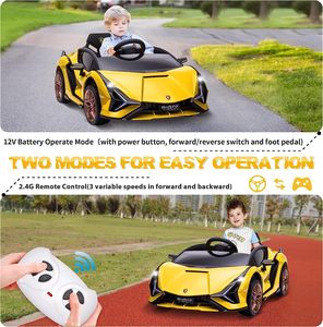 Coche eléctrico de juguete para niños TOBBI con licencia oficial, de plástico, 12V, con puerta de tijera abatible, control remoto, AMARILLO - Product Image 3