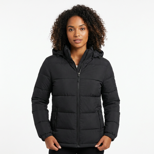 Unisex Winter Hooded <b>Jacket</b> Waterproof Breathable Solid Color Zipper Casual Style Polyester Wadding Long Front Regular Fit - Product Image 5