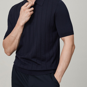 Camiseta Polo Casual de Punto a Rayas de Colores con Cuello Redondo y Manga Corta para Hombre - Product Image 2