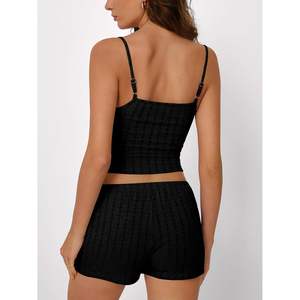 Trendy 2-Piece Queen <b>Women's</b> Summer Outfits Floral Lace Trim Cami Top & <b>Shorts</b> with Logo <b>Black</b> Pajama Sets & Loungewear - Product Image 5