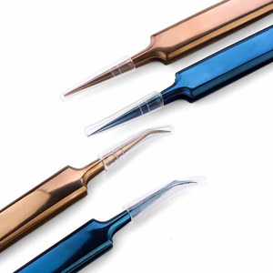Stainless Steel Gold Blue For Eyelash Extension High Precision Eyelash Extension Set <b>Thin</b> Tip Tweezers - Product Image 5