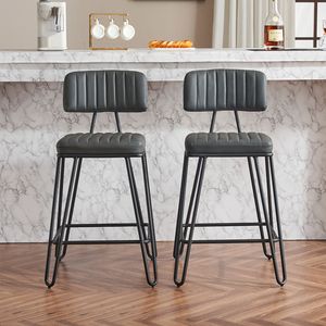 Set di 2 Sgabelli da Bar Alti Industriali in Pelle PU, Sedie Vintage Imbottite con Struttura in Metallo e Schienale in Stile Retrò - Product Image 5
