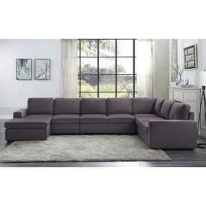 Divano Componibile Tifton 372 cm in Lino Grigio Scuro con Chaise Longue Reversibile per Soggiorno - Product Image 1