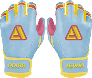 Guantes de Bateo de Béisbol Ligeros, Duraderos, Suaves al Tacto, de Cuero de Primera Calidad, Antideslizantes, con Cierre de Gancho y Bucle, Color Azul Cielo y Amarillo - Product Image 1