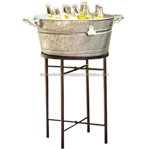 Wine Cooler Embossed Design Wine Cooler Galvanized Metal Outdoor Patio Ice <b>Bucket</b> <b>with</b> <b>Stand</b> and Tray - Product Image 6