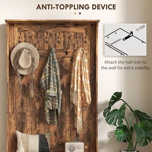 3-in-1 Rustic Brown Entryway Bench with Coat Rack & <b>Shoe</b> Storage Hall Tree with 5 <b>Hooks</b> Free Standing MDF Material - Product Image 5