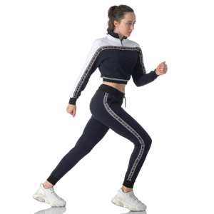 Ensemble de survêtement color block pour femme PIHA SPORTS, veste à fermeture éclair quart de tour à manches longues, pantalon à cordon de serrage, poches latérales, tenue sportive d'hiver - Product Image 3