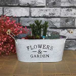 Rustic Galvanized Metal Planters Oval Vintage Garden Containers Outdoor Use Flower Green Plant Holder - Product Image 4