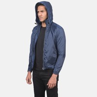 Veste coupe-vent à capuche pour homme, bleu marine, fermeture éclair intégrale, légère, coupe-vent, veste de sport printemps