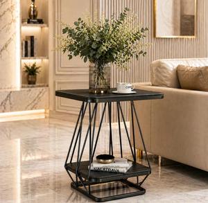 Modern <b>Square</b> Metal <b>Side</b> <b>Table</b> With Lower Shelf For Living Room Indoor Furniture Decoration - Product Image 1