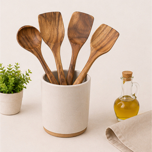 Ensemble de cuillères de cuisine écologiques de qualité supérieure, spatule en bois naturel antiadhésive, louche, cuillère à salade, ustensiles de cuisine à long manche - Product Image 6