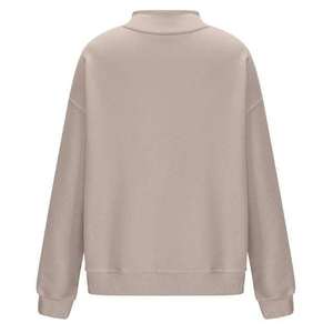 Sweat-shirt gris à col montant avec devant uni, coupe droite, manches longues, poignets et ourlet côtelés, logo personnalisé pour les collections de vêtements - Product Image 3