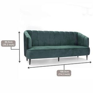 Sofá Contemporáneo Bluewud Wilber de 3 Plazas, Diseño Cuadrado Verde con Relleno de Espuma y Tapizado - Product Image 3