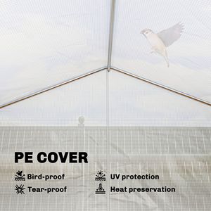 Serra a tunnel da 6FT con ripiani, porta e finestre in rete, copertura in PE, 10FT x 11FT, ecologica, per piante, bianca - Product Image 6