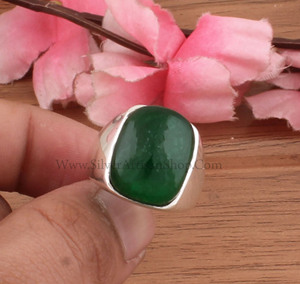 Natural Green <b>Jade</b> Bezel Setting Classic Party <b>Ring</b> Simple Band Women Men 925 Sterling Silver Minimalist Gemstone Anniversary - Product Image 3